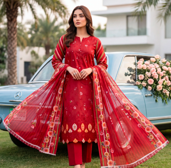 Noor-e-Nazar Print Embroidered Lawn 3PC by NaqshNigar D-01