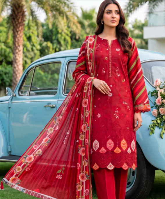 Noor-e-Nazar Print Embroidered Lawn 3PC by NaqshNigar D-01