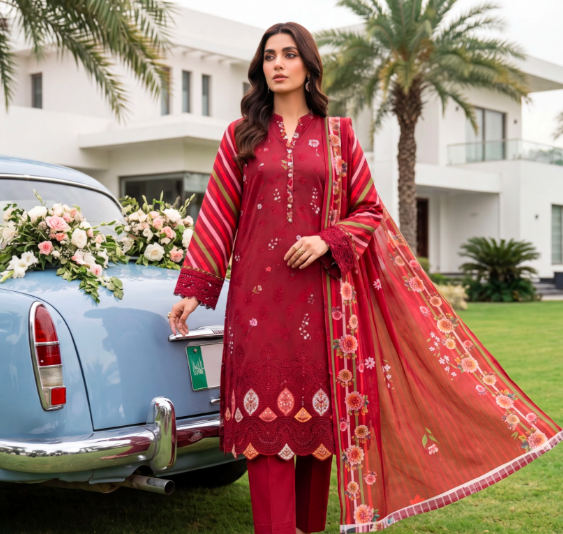 Noor-e-Nazar Print Embroidered Lawn 3PC by NaqshNigar D-01