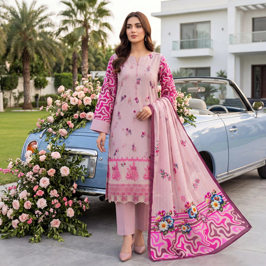 Noor-e-Nazar Print Embroidered Lawn 3PC by NaqshNigar D-06