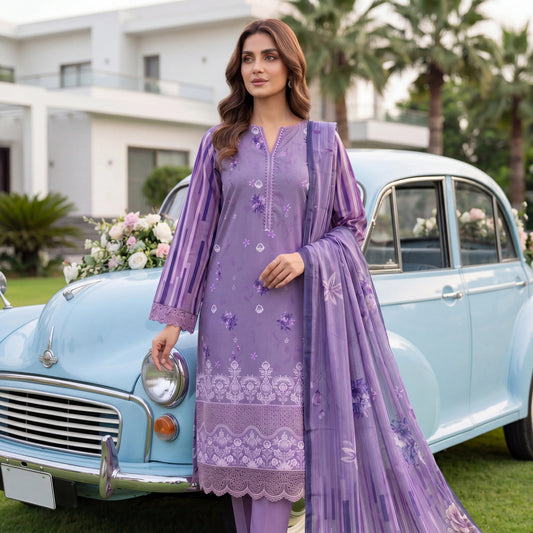 Noor-e-Nazar Print Embroidered Lawn 3PC by NaqshNigar D-04