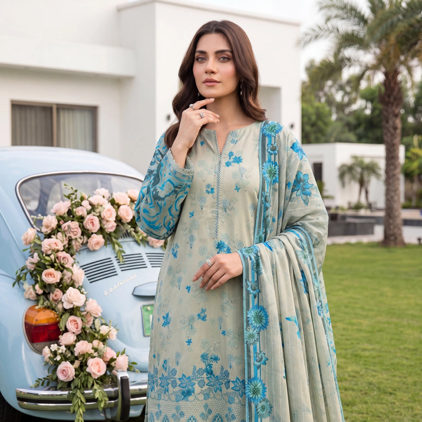 Noor-e-Nazar Print Embroidered Lawn 3PC by NaqshNigar D-09