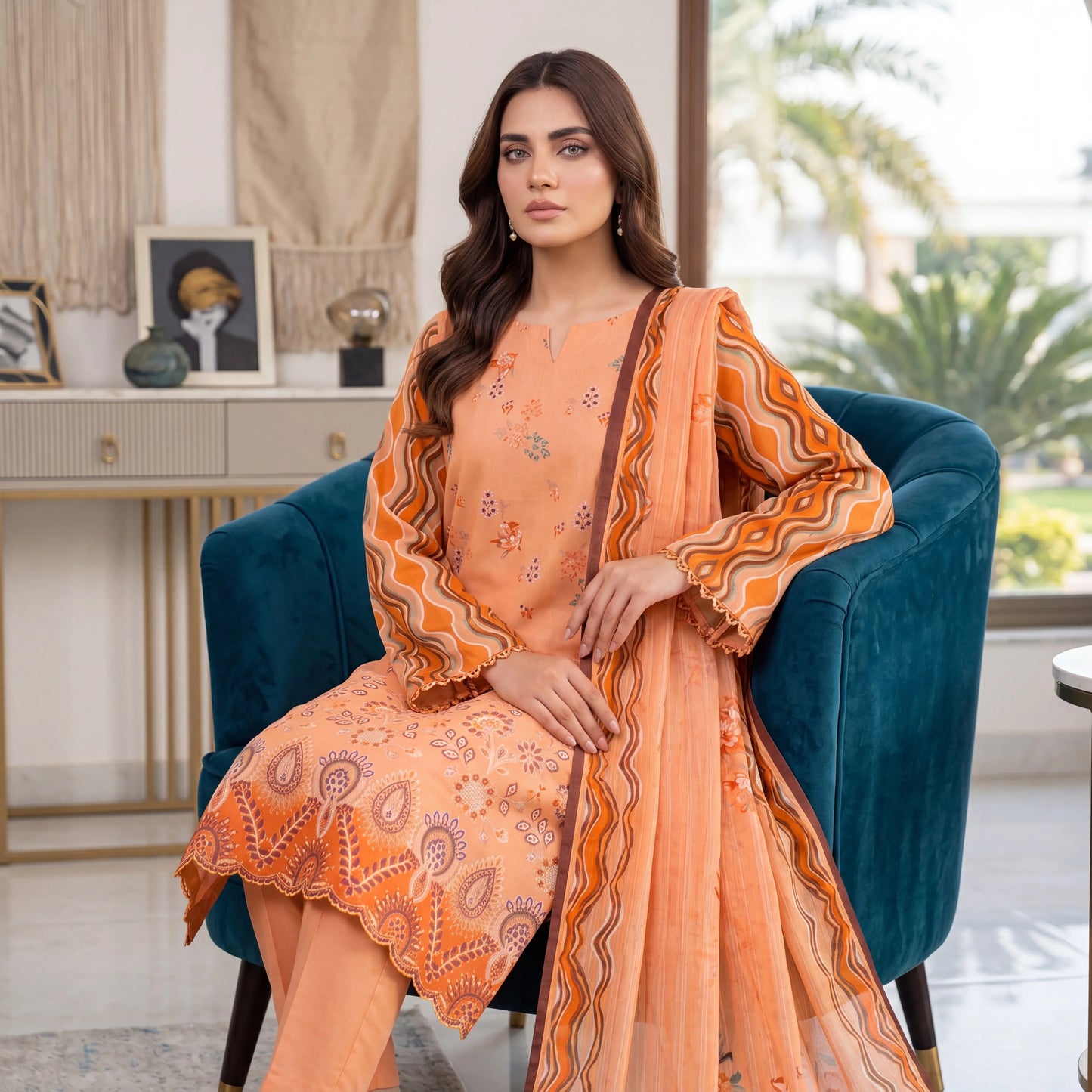 Noor-e-Nazar Print Embroidered Lawn 3PC by NaqshNigar D-08